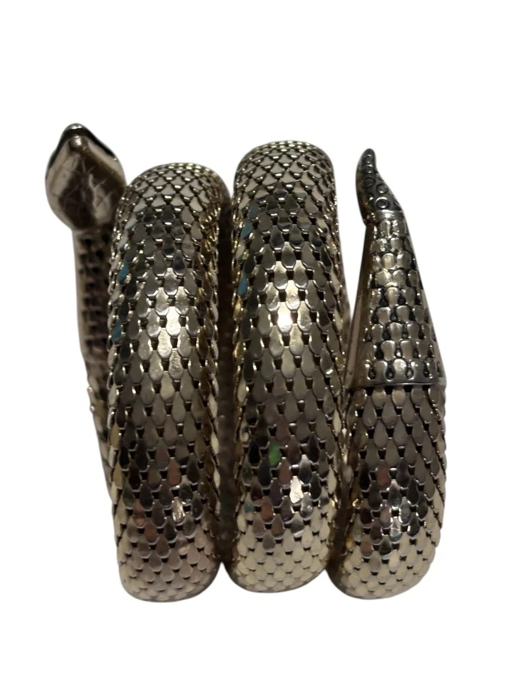 Vintage Whiting & Davis Egyptian Gold Tone Snake Triple Coil Mesh Wrap Bracelet